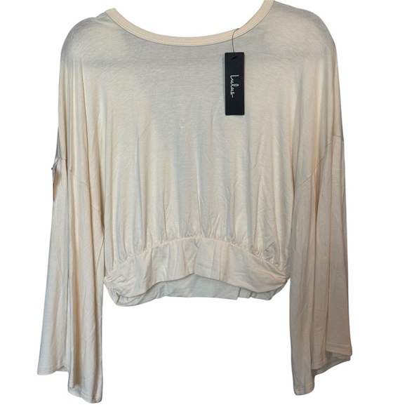 Lulus Reversible Wrap Long Sleeve Top Size M Cream/Beige - Picture 4 of 9